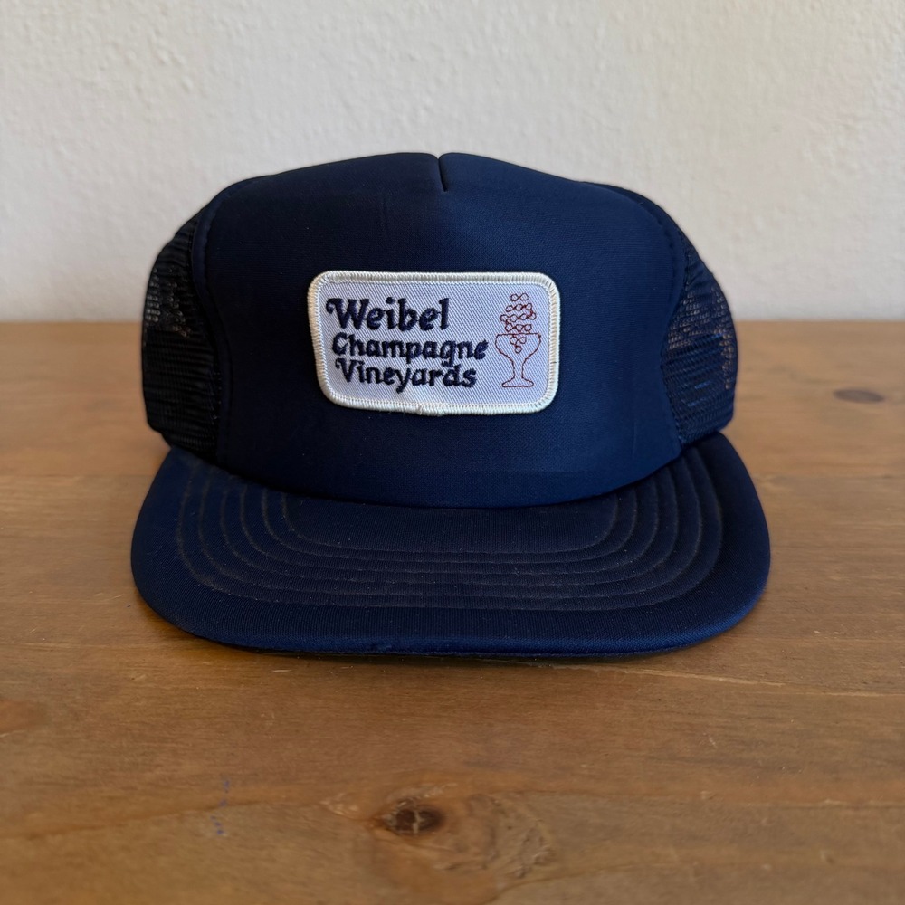 Vintage Weibel Champagne Vineyards Trucker Hat Navy Blue Mesh Snapback Patch Cap